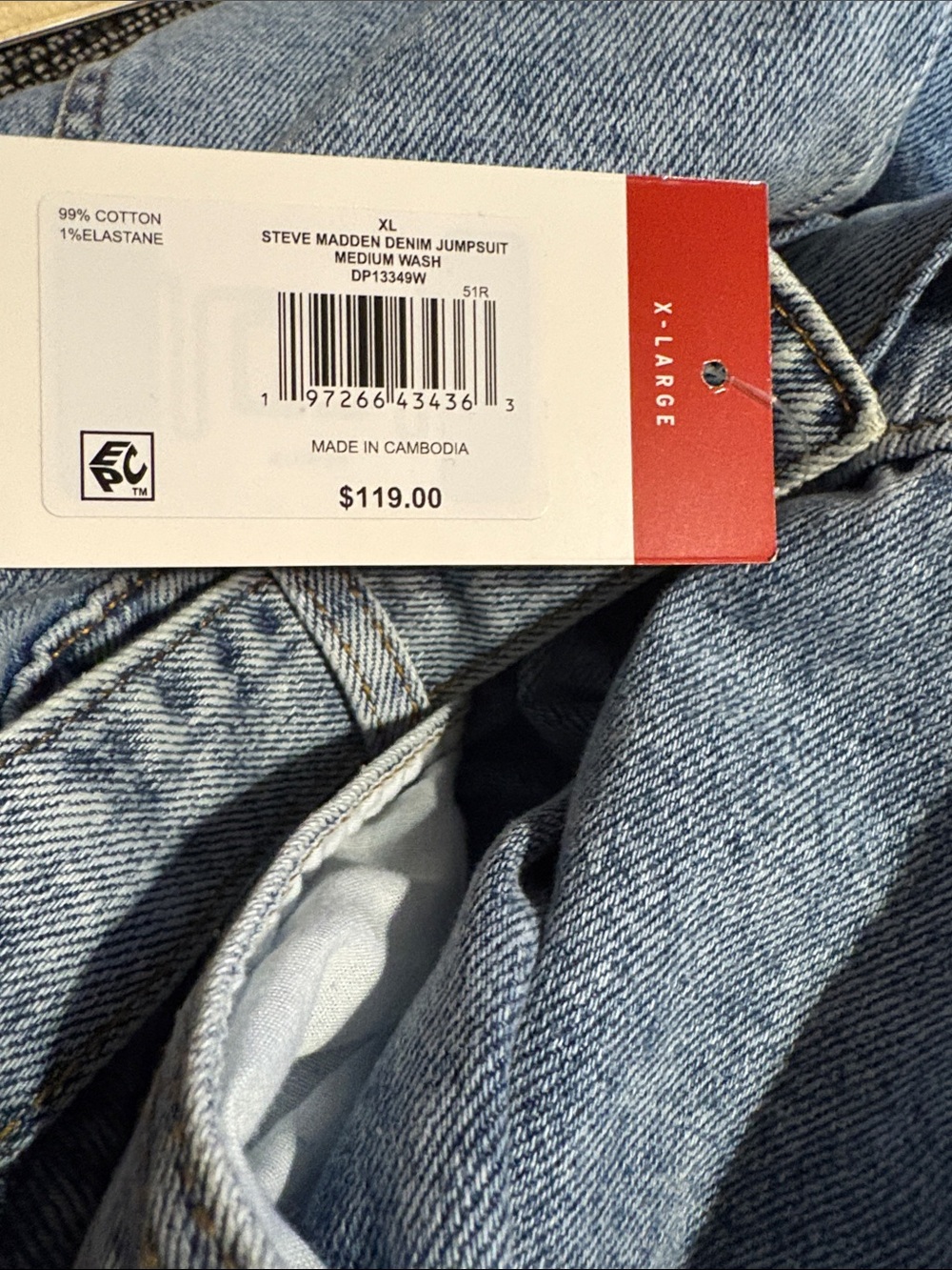 NWT Steve Madden Denim Utility Jumpsuit XL Wide Leg Belted Boilersuit $119 - Picture 3 of 13